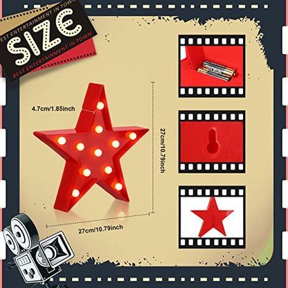 Movie Film Clap Board Film Movie Clapboard Accessory And Movie Theater Decor Marquee Light Star Shaped LED Plastic Sign for Movie Night Party Supplies