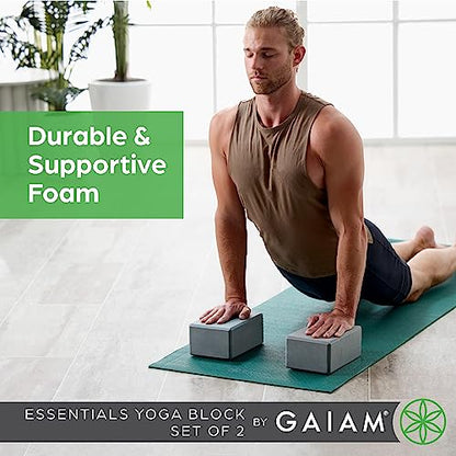 Gaiam Essentials Yoga Block (Set Of 2) - Supportive Latex-Free Eva Foam Soft Non-Slip Surface For Yoga, Pilates, Meditation, Grey