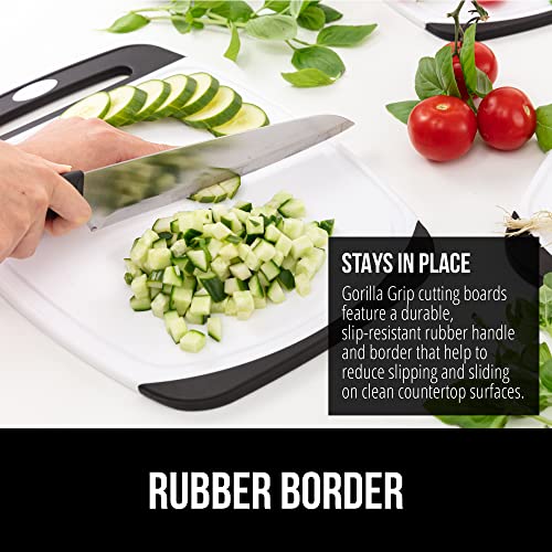 The Original Gorilla Grip Oversized 100% BPA Free Reversible Durable Kitchen Cutting Board Set of 3, Dishwasher Safe, Nonslip Handle Border Plastic Boards, Juice Grooves, Chopping Food, Cooking, Black