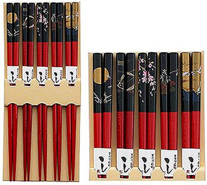 Happy Sales HSCH84/S, Bamboo Chopsticks Gift Set Crane Design, Scenery Red