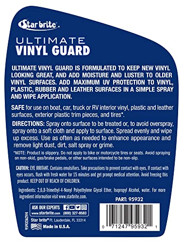 STAR BRITE Ultimate Vinyl Guard - Spray on Protection & Shine - Prevent Fading & Cracking - Keep Vinyl, Leather, Plastic & Rubber - 32 OZ (095932),blue