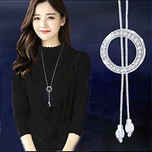 Sither Long Hoop Necklace for Women Crystal Pendant Necklace Sweater Chain Statement Necklace Choker Adjustable Charm Jewelry Crystal Accessories Wedding Party Evening Dressy