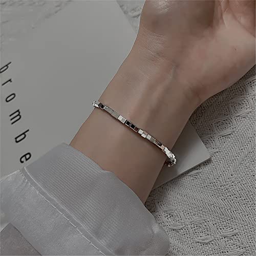 kelistom 925 Sterling Silver Bracelets for Women Teen Girls, Love Heart Charm Chain Bracelet Bangle Fashion Jewelry Gifts (square chain)