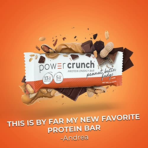 Power Crunch Protein Wafer Bars, High Protein Snacks with Delicious Taste, Peanut Butter Fudge, 1.4 Ounce (12 Count)