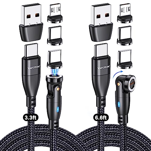 VAFOTON 60W Magnetic Charging Cable 2pack (3.3ft+6.6ft), 540° Rotating Magnetic Phone Charger Cord/Magnetic USB C Charging Cable/Magnetic Fast Charging Cable 6 in 1 USB C/A to Type C with All Devices