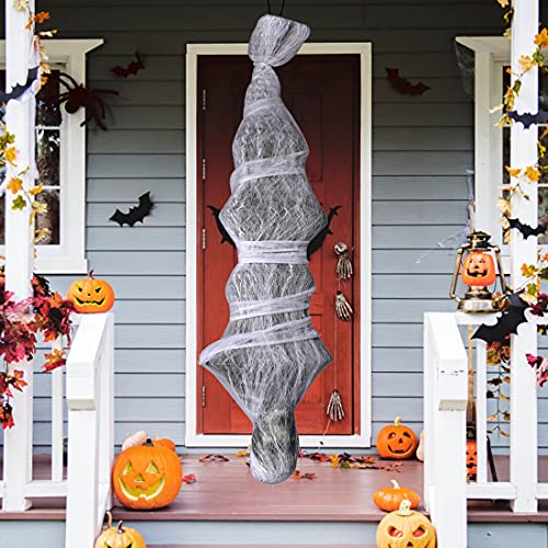 NEWBEA 72 Inch Halloween Cocoon Outdoor Decorations, Scary Hanging Cocoon Corpse Props, Halloween Outdoor Yard Decorations