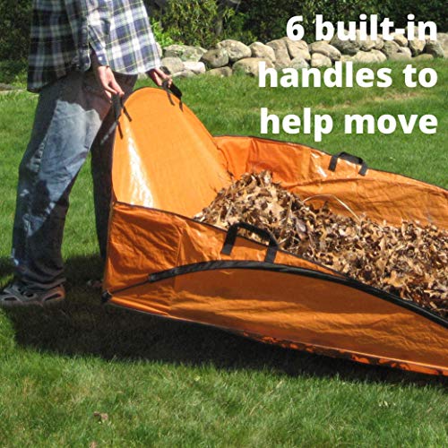 EZ Leaf Hauler Reusable Cleanup Tarp for Lawns and Gardens - Landscape and Yard Accessories, Rake Leaves and Debris, Easy To Use, Collapsible Design, Orange, (5’ X 7’)