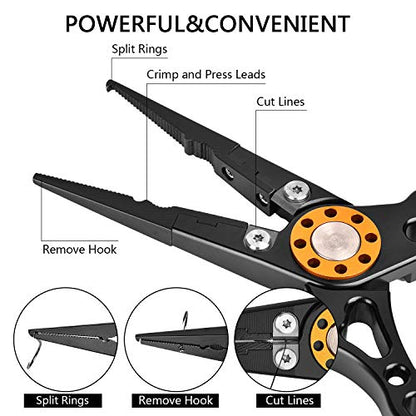 ZACX Fish Lip Gripper Pliers - Upgraded Muti-Function Hook Remover and Split Ring Pliers for Fly Fishing, Ice Fishing, Fishing Gear - Gift for Men (Package B)