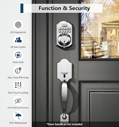 TEEHO TE002 Fingerprint Door Lock - Keyless Entry Door Lock with Keypad - Electronic Deadbolt Keyed Entry - Front Door Lock - Combination Door Lock - Easy Installation - Satin Nickel