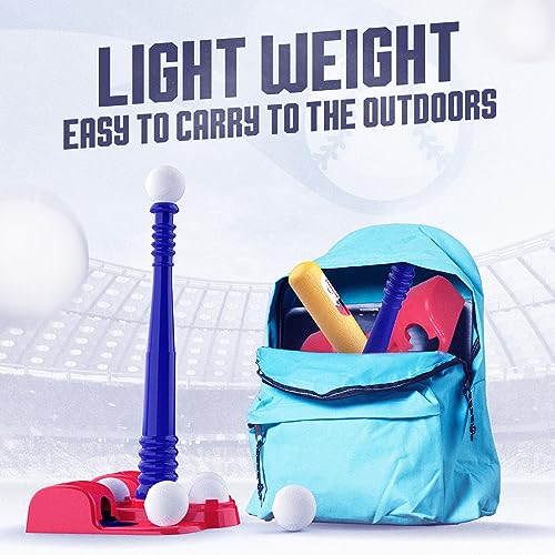 BELLOCHIDDO Tball Set for Kids 3-5 - Toddler T-Ball Sets Include Retractable Batting Bat & Baseball Bases and 6 Balls, Indoor & Outdoor Sport Toys | Gifts for Ages 3 4 5 6 Year Old Boys and Girls