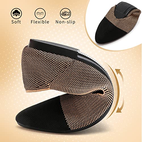 Women's Flats Mesh Ballet Flats for Women Comfortable Dress Shoes Slip On Pointed Toe Flats Shoes(Black Brown,US7)