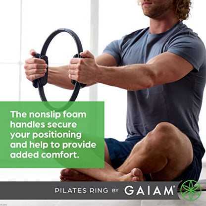 Gaiam Pilates Ring 15" Fitness Circle - Lightweight & Durable Foam Padded Handles | Flexible Resistance Exercise Equipment for Toning Arms, Thighs/Legs & Core, Black