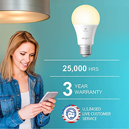 Sengled Alexa Light Bulb,WiFi Light Bulbs,Smart Light Bulbs,Smart Bulbs that Work with Alexa & Google Assistant,A19 Soft White(2700K)No Hub Required,800LM 60W Equivalent HighCRI>90,4Count(Pack of 1)