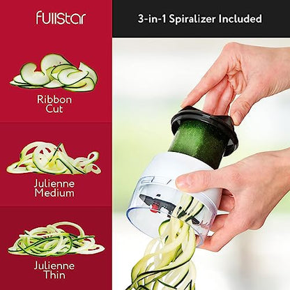 Fullstar All-in-1 Vegetable Chopper, Mandoline Slicer & Cheese Grater | Multi Blade French Fry Cutter & Veggie Dicer | Includes Bonus Handheld Spiralizer & Kitchen Gadgets