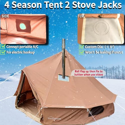 DANCHEL OUTDOOR B5 PROII Canvas Bell Tent with Sealed Jacks for Glamping, 4 Season Waterproof 100% Cotton Canvas Yurt Tent House for Living 6 Person Camping 16.4ft/5M Brown