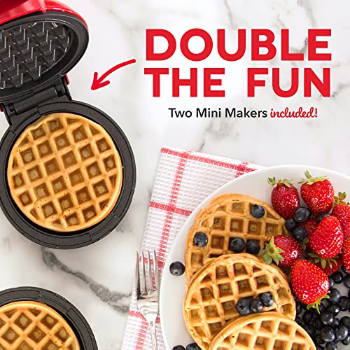 DASH Mini Waffle Maker (2 Pack) for Individual Waffles Hash Browns, Keto Chaffles with Easy to Clean, Non-Stick Surfaces, 4 Inch, Red