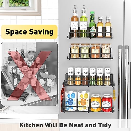 SUNALLY Magnetic Spice Rack for Refrigerator, 4 Pack Magnetic Fridge Shelf, Spice Organizer Shelf Holder for Kitchen Organization and Storage, Spice and Seasoning Organizer Gadgets for Metal Surface