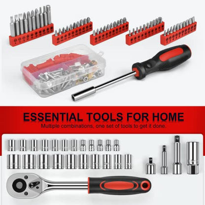 GoYwato Home Tool Kit 287PCs - Complete Repair General Hand Tool Set for Men Women - Household Tool Kit for Home Improvement with Hammer & Pliers Set & Ratchet Wrench & Socket & Protable Tool Box Case