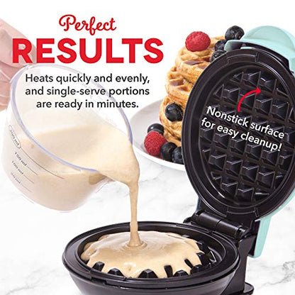 DASH Mini Maker for Individual Waffles, Hash Browns, Keto Chaffles with Easy to Clean, Non-Stick Surfaces, 4 Inch, Aqua