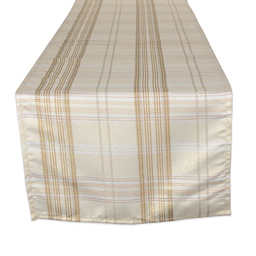 DII Holiday Dining Table & Kitchen Décor Metallic Fabric, Christmas Table Runner, 14x108, Gold & Cream Plaid