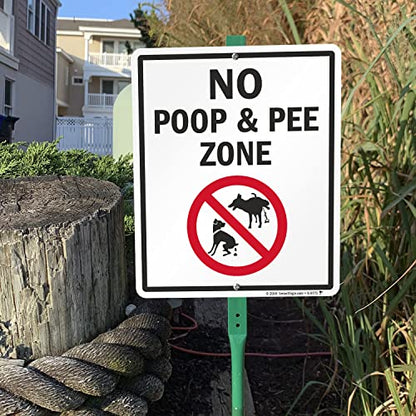 SmartSign 12 x 10 inch “No Poop And Pee Zone” LawnBoss Yard Sign with 3 foot Stake, 40 mil Aluminum, Laminated Rustproof Aluminum, Red, Black and White, Set of 1