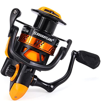 Sougayilang Fishing Reel, Ultralight Spinning Reel with Aluminum Spool, 5.2:1 High Speed Spinning Fishing Reel, 1000-6000 Series for Freshwater-Orange 6000