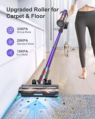 WLUPEL Cordless Vacuum Cleaner, 33Kpa Stick Vacuum Cleaner, 400W Handheld Vacuum with LED Touch Screen, 50mins Runtime for Pet Hair, Carpet and Hardwood Floor(KB-H015)