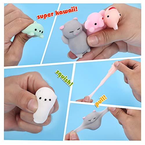 KINGYAO Squishies Squishy Toy 24pcs Party Favors for Kids Mochi Squishy Toy moji Kids Mini Kawaii squishies Mochi Stress Reliever Anxiety Toys Easter Basket Stuffers fillers with Storage Box