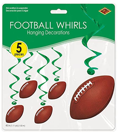 Beistle 5 Piece Football Party Hanging Swirl Sports Whirls for Game Day Tailgating Decorations, 40", Brown/Green/White