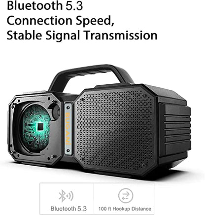 BUGANI Bluetooth Speaker, Shock Portable Bluetooth Speaker, Bluetooth 5.3, Waterproof, Wireless Speakers, 60W Super Power, Outdoor Speaker, Black(New Model)