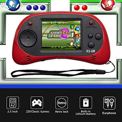 EASEGMER 16 Bit Kids Handheld Games Built-in 220 HD Video Games, 2.5 Inch Portable Game Player with Headphones - Best Travel Electronic Toys Gifts for Toddlers Age 3-10 Years Old Children (Red)