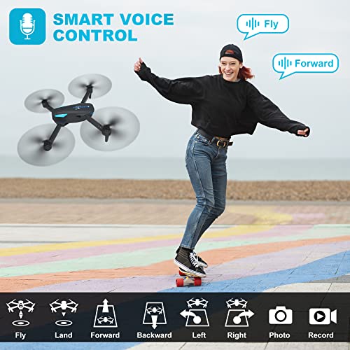 Drone with 1080P Camera for Adults and Kids, Foldable FPV Remote Control Quadcopter with Voice Control, Gestures Selfie, Altitude Hold, One Key Start, 3D Flips, 2 Batteries, Toys Gifts for Boys Girls