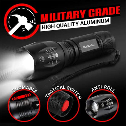 GearLight 2pack LED Flashlights High Lumens - Mini Flashlights for Camping, Hiking, Dog Walking - Powerful Emergency Flashlights with 5 Modes for Outdoor Use - Bright Flashlight with Zoomable Beam