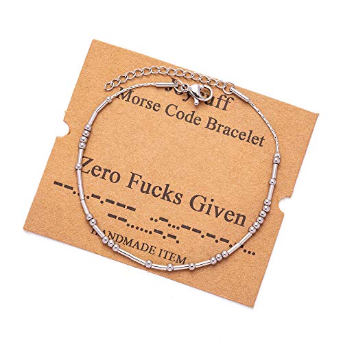 Morse Code Bracelets for Women Zero Given Funny Inspirational Jewelry Christmas Birthday Gifts for Her Mom Daughter Sister Best Friend Handmade Fashion Trendy Dainty Chain