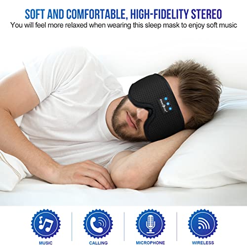 MUSICOZY Sleep Headphones Bluetooth 5.2 Headband Sleeping Headphones, Wireless Headband Headphones Eye Mask Sleep Earbuds for Side Sleeper with HD Speakers Cool Tech Gadgets Unique Holiday Gifts