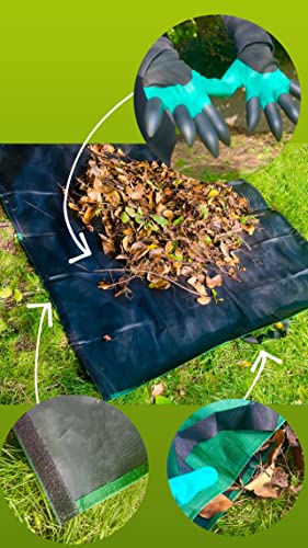 RUAFOX Garden Leaf Tarp With Handles Converts Into Reusable Yard Waste Bag 56.5” L x 56“ W - Comes With Claw Garden Gloves