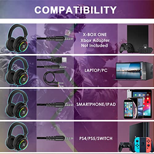 Targeal Gaming Headset with Microphone for PC, PS4, PS5, Switch, Xbox One, Xbox Series X|S - 3.5mm Jack Gamer Headphone with Noise Canceling Mic-907 black