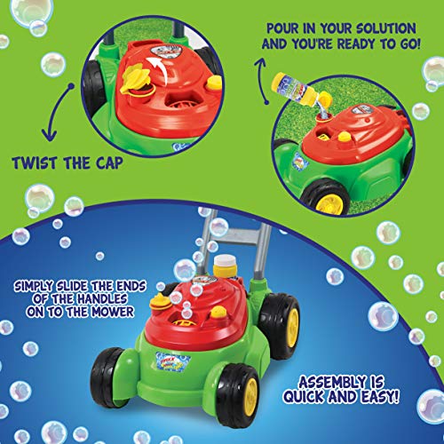 Bubble-N-Go Deluxe Toy Bubble Lawn Mower with 4 oz Bubble Solution | No Batteries Required | Amazon Exclusive - Maxx Bubbles