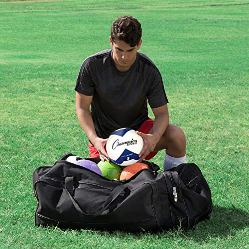 Champion Sports Wheeled Equipment Bag: Large Nylon Athletic Travel Bag with Wheels for Baseball, Football, Basketball, Soccer, Hockey, and Training , Black