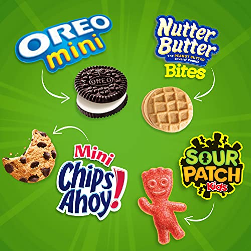 OREO Mini Cookies, CHIPS AHOY! Mini Cookies, SOUR PATCH KIDS Candy & Nutter Butter Bites Cookies & Candy Variety Pack, School Lunch Box Snacks, 32 Snack Packs