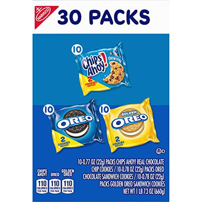 Nabisco Sweet Treats Cookie Variety Pack OREO, OREO Golden & CHIPS AHOY!, 30 Snack Packs (2 Cookies Per Pack)