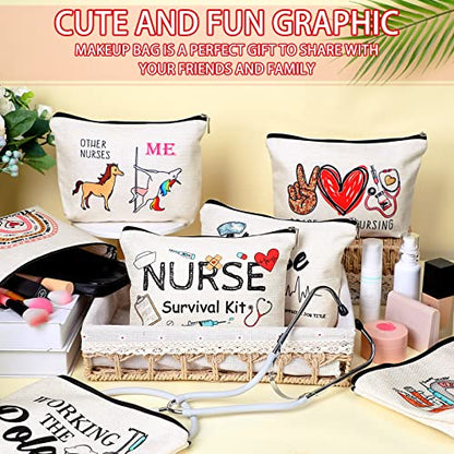 9 Pieces Nurse Gifts for Women Nurse Appreciation Cosmetic Bag Nurse Survival Kit Bulk Funny Nurse Graduation Gift Makeup Bag Toiletry Zipper Pouch Bag for Thank You Nursing School Graduation Present