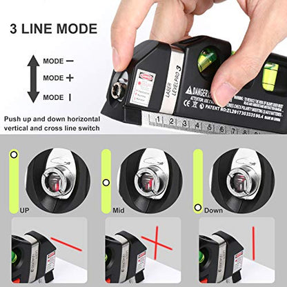 Laser Level Line Tool, Multipurpose Laser Level Kit Standard Cross Line Laser level Laser Line leveler Beam Tool with Metric Rulers 8ft/2.5M for Picture Hanging cabinets Tile Walls by AikTryee.