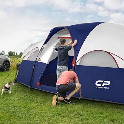 CAMPROS CP Tent-8-Person-Camping-Tents, Waterproof Windproof Family Tent, 5 Large Mesh Windows, Double Layer, Divided Curtain for Separated Room, Portable with Carry Bag - Blue