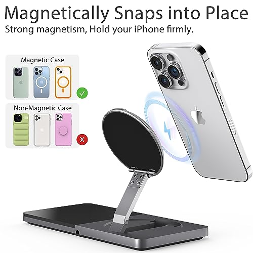 Mag-Safe Charger Stand for iPhone， Wireless Charger Stand for Apple Products， 2 in 1 Magnetic Charging Station for iPhone 14,13,12 Pro/Max/Mini/Plus, Airpods 3/2/Pro with Adapter (Black)