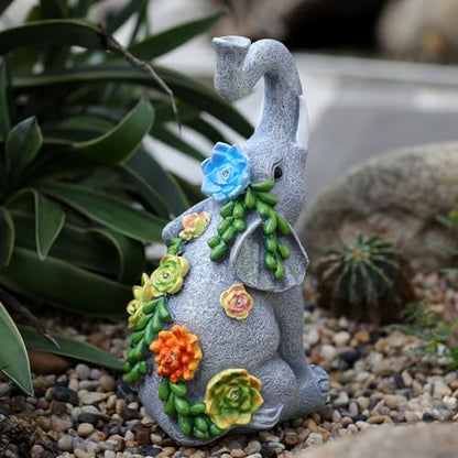 IVCOOLE Outdoor Elephant Sculpture Statue - Solar Garden Succulents Elephant Light Decoration for Patio, Home and Yard - Perfect Good Luck Gift for Women and Moms - Housewarming Decor