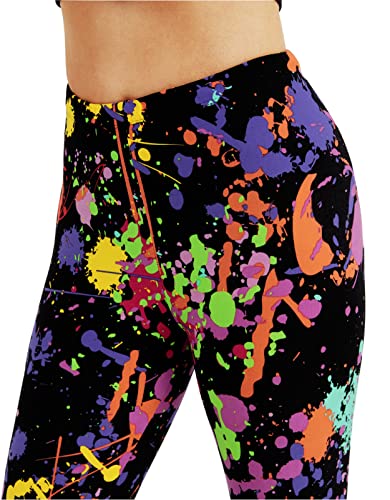 sissycos Women's 80s Leggings Artistic Splash Printed Buttery Soft Stretchy Pants (Medium, Color Splash Black)