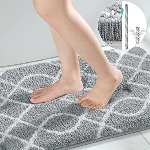 Yimobra Bathroom Rugs 24 x 17 Inch, Super Soft Thick Plush Bath Mat, Non-Slip, Water Absorbent, Easier to Dry, Machine-Washable, Microfiber Floor Carpet for Bathtub, Shower, Grey