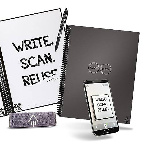 Rocketbook Core Reusable Smart Notebook | Innovative, Eco-Friendly, Digitally Connected Notebook with Cloud Sharing Capabilities | Dotted, 8.5" x 11", 32 Pg, Deep Space Gray, with Pen, Cloth, and App Included