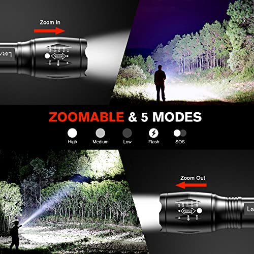 LETMY LED Tactical Flashlight S1000 PRO - 2 Pack Bright Military Grade Flashlights High Lumens - Portable Handheld Flash Lights with 5 Modes, Zoomable, Waterproof for Camping Outdoor Emergency